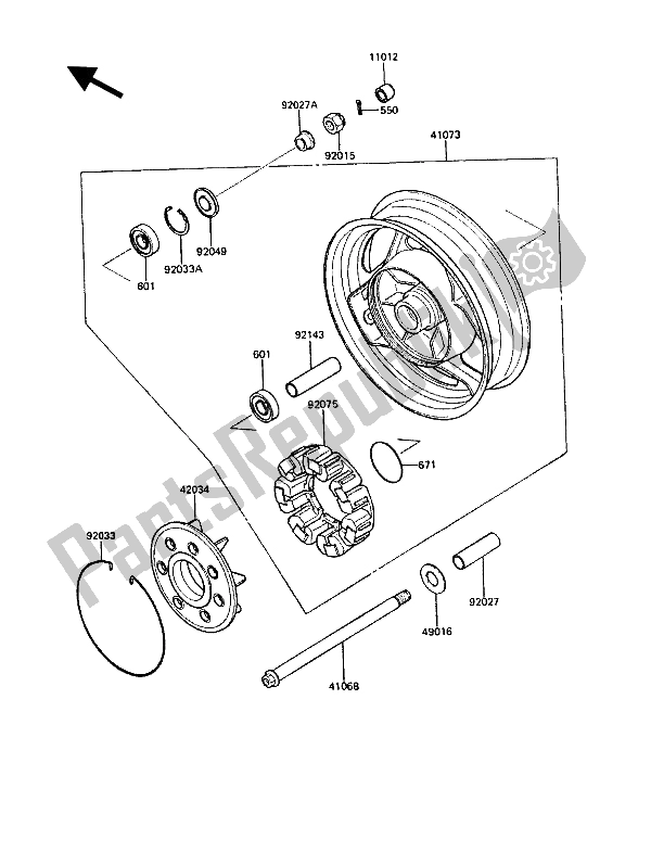 All parts for the Rear Hub of the Kawasaki 1000 GTR 1988