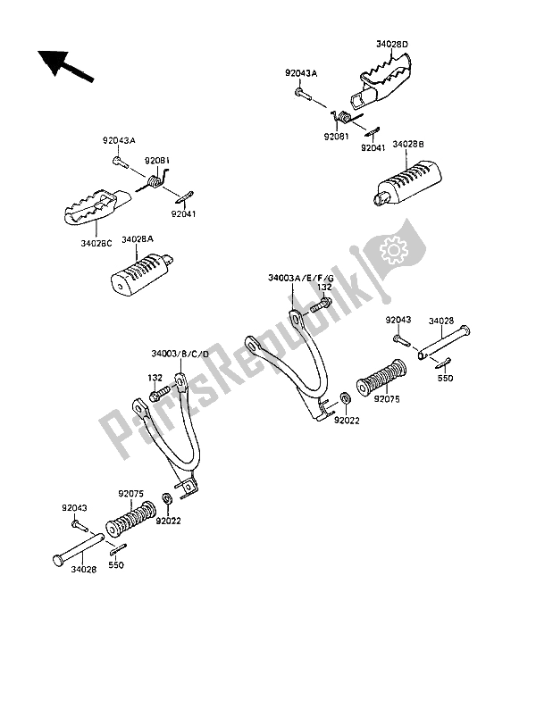 All parts for the Footrests (2) of the Kawasaki KMX 125 1987