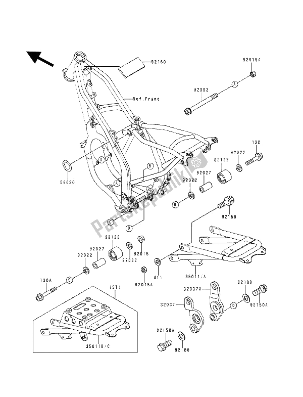 All parts for the Frame Fitting of the Kawasaki KDX 125 1991