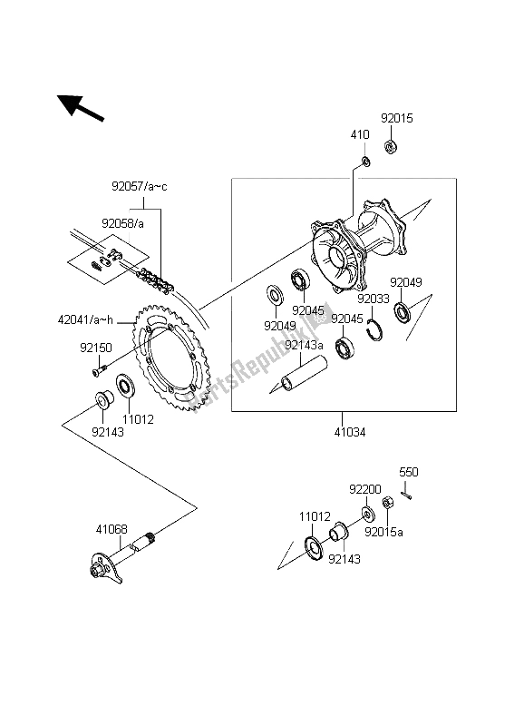 All parts for the Rear Hub of the Kawasaki KDX 200 1998