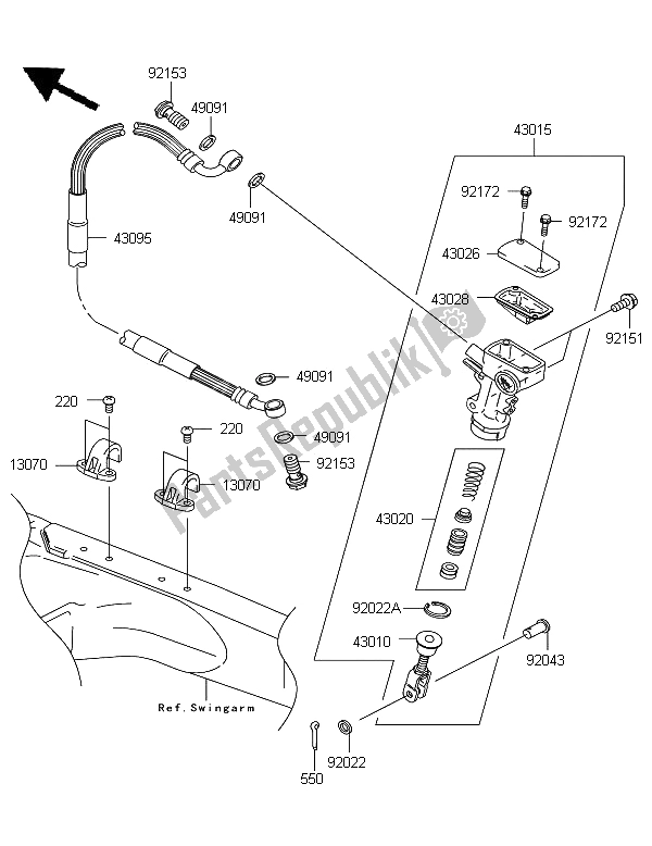 All parts for the Rear Master Cylinder of the Kawasaki KX 125 2008