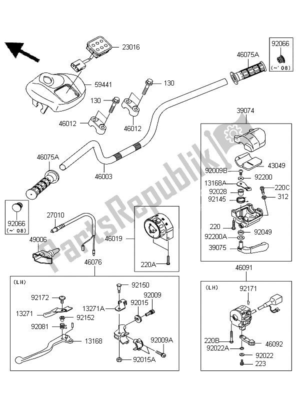 Tutte le parti per il Manubrio del Kawasaki KFX 700 KSV 700A6F 2006