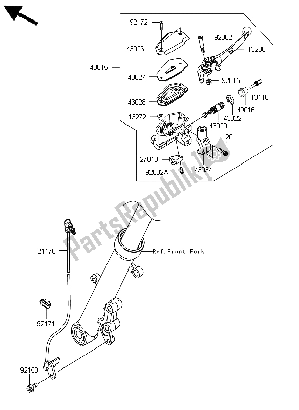 Tutte le parti per il Pompa Freno Anteriore del Kawasaki ER 6N ABS 650 2012