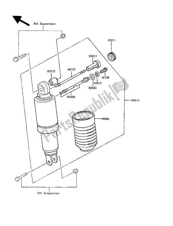 All parts for the Shock Absorber(s) of the Kawasaki GPZ 600R 1988