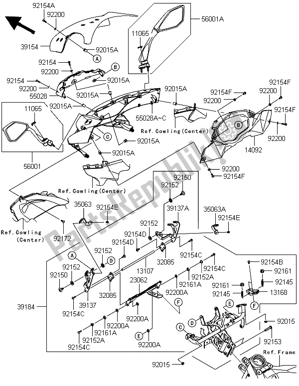 All parts for the Cowling (upper) of the Kawasaki ZX 1000 SX 2014