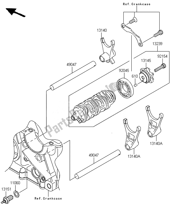 All parts for the Gear Change Drum & Shift Fork(s) of the Kawasaki Z 800 2014