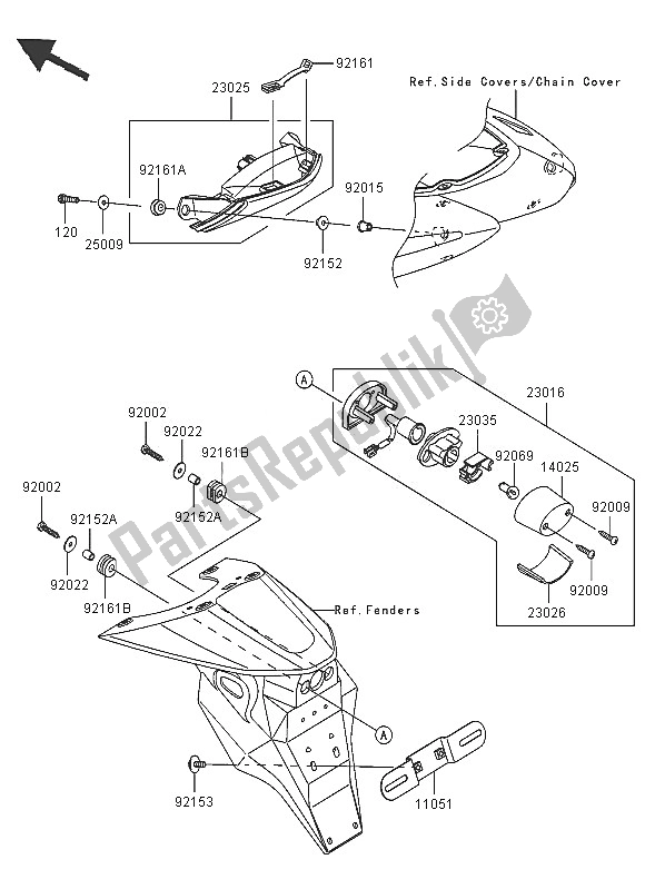 All parts for the Taillight of the Kawasaki Z 750S 2005