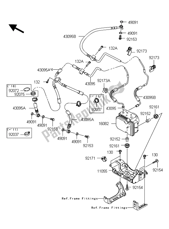 All parts for the Brake Piping of the Kawasaki Z 1000 ABS 2010