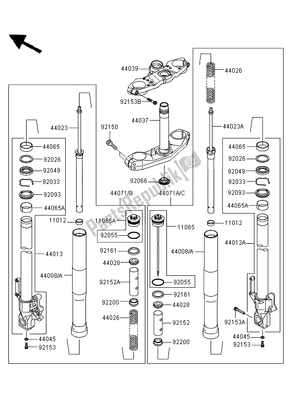 Toutes les pièces pour le Fourche Avant du Kawasaki Versys 650 2009