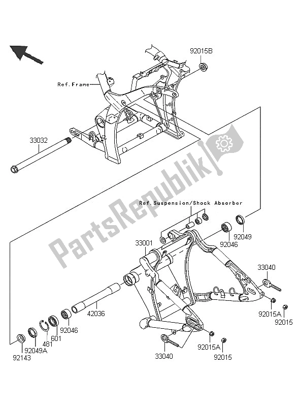 All parts for the Swingarm of the Kawasaki VN 2000 2005