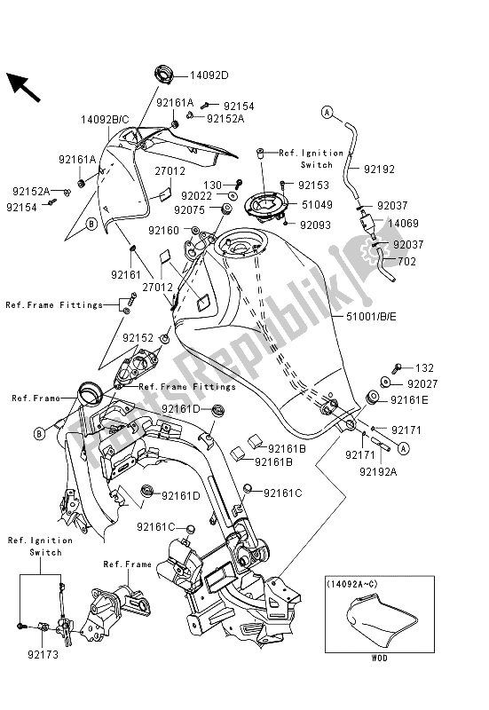 All parts for the Fuel Tank of the Kawasaki ER 6N ABS 650 2013