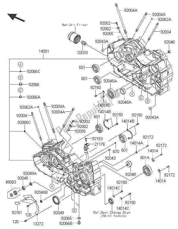 All parts for the Crankcase of the Kawasaki Vulcan 1700 Nomad ABS 2016