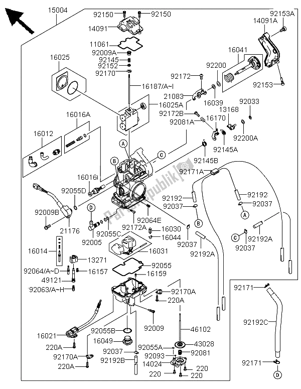 All parts for the Carburetor of the Kawasaki KX 250F 2009