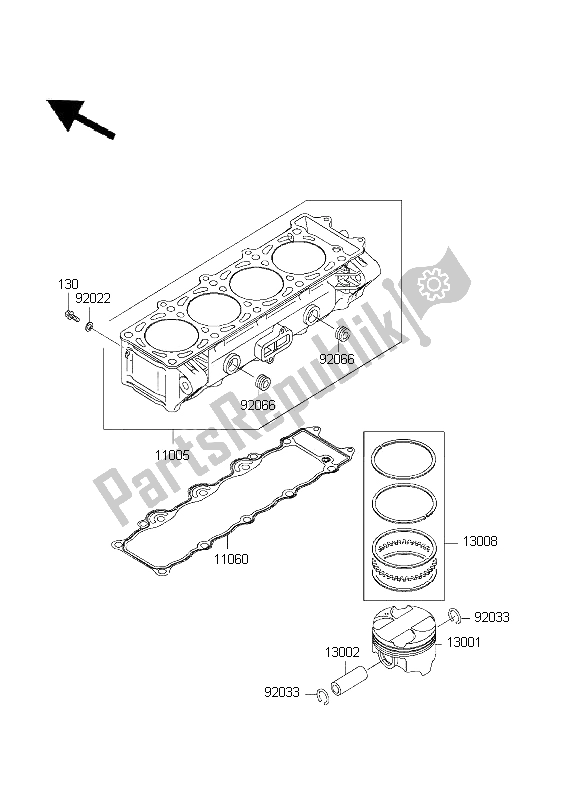 All parts for the Cylinder & Piston of the Kawasaki Ninja ZX 9R 900 2001