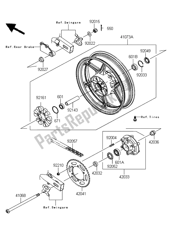 Toutes les pièces pour le Moyeu Arrière du Kawasaki Ninja 250R 2010