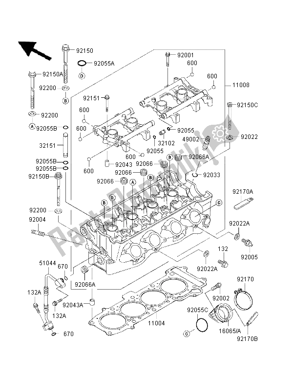 Toutes les pièces pour le Culasse du Kawasaki Ninja ZX 7 RR 750 1996