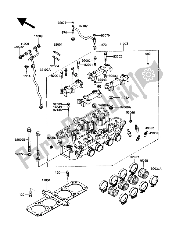 All parts for the Cylinder Head of the Kawasaki ZG 1200 B1 1990