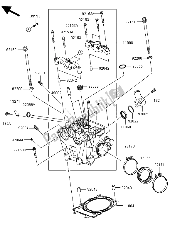 All parts for the Cylinder Head of the Kawasaki KFX 450R 2012