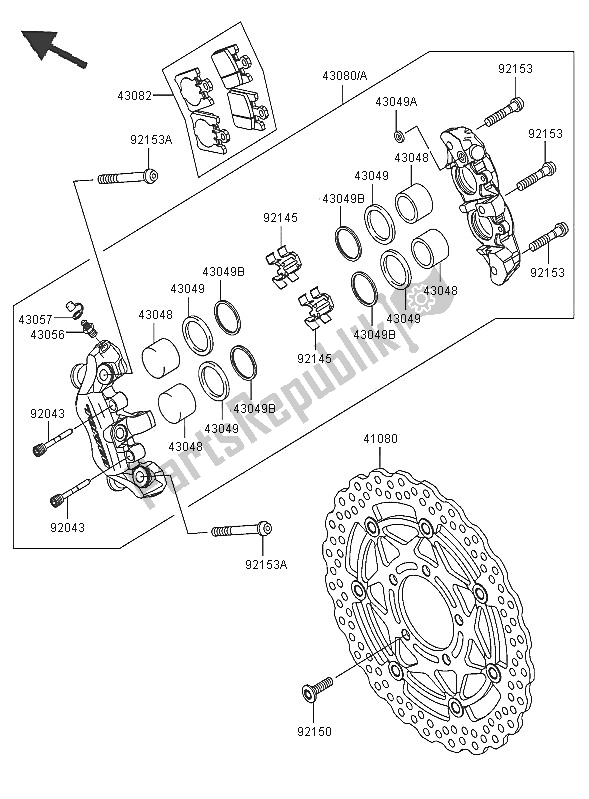 Alle onderdelen voor de Voor Rem van de Kawasaki Ninja ZX 10R 1000 2005