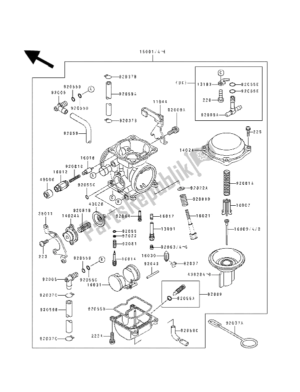 Toutes les pièces pour le Carburateur du Kawasaki Tengai 650 1991