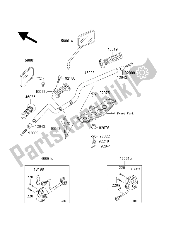 All parts for the Handlebar of the Kawasaki ZRX 1200R 2003