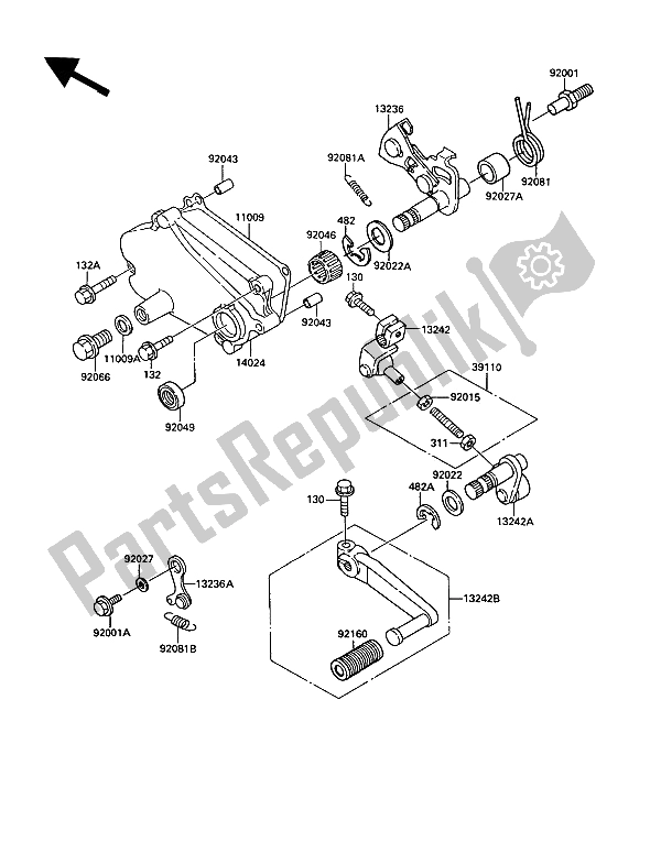 Alle onderdelen voor de Schakelmechanisme van de Kawasaki KR 1 250 1989