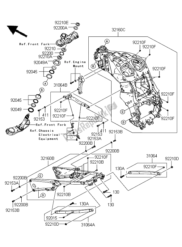 Tutte le parti per il Telaio del Kawasaki ZZR 1400 ABS 2009