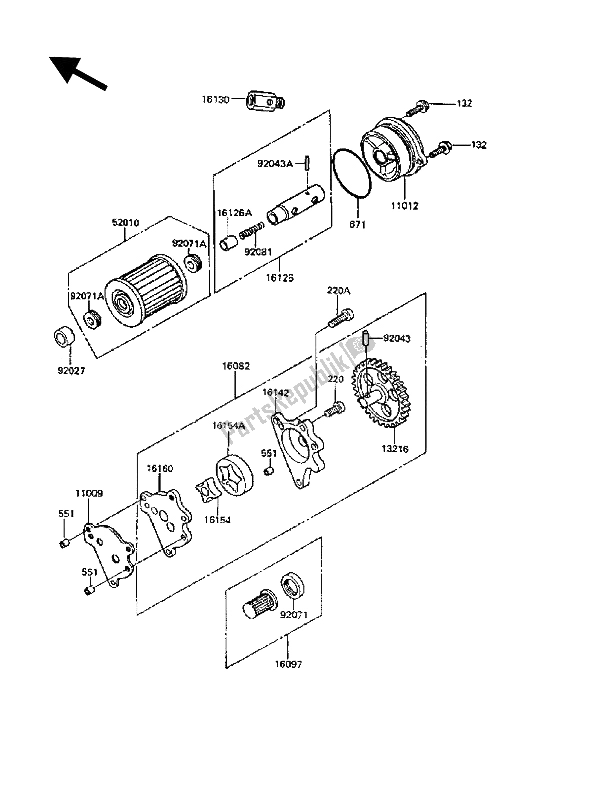 Alle onderdelen voor de Oliepomp van de Kawasaki KLR 600 1989