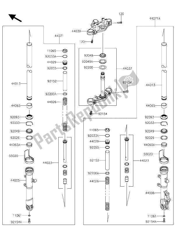 Tutte le parti per il Forcella Anteriore del Kawasaki Z 250 SL 2015