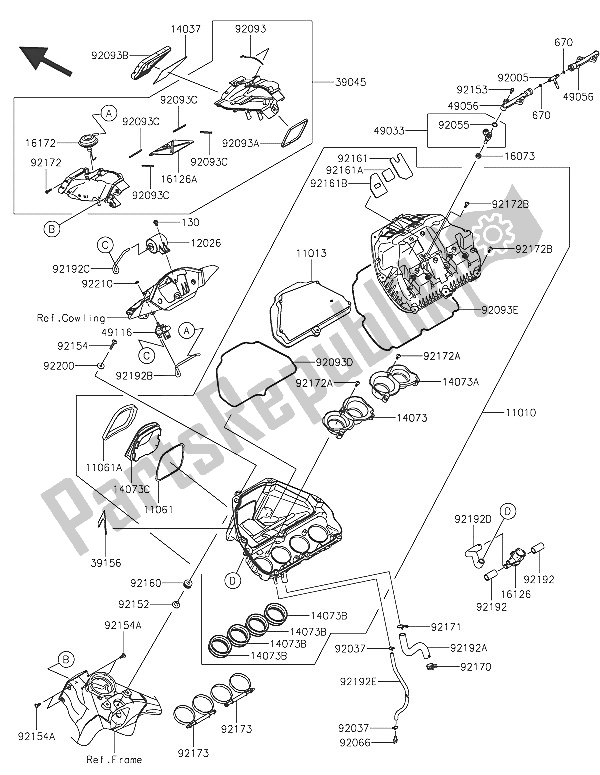 Tutte le parti per il Filtro Dell'aria del Kawasaki Ninja ZX 10R ABS 1000 2016