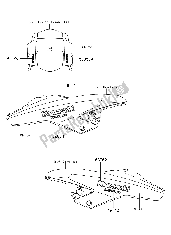 Alle onderdelen voor de Stickers (wit) van de Kawasaki Versys ABS 650 2013