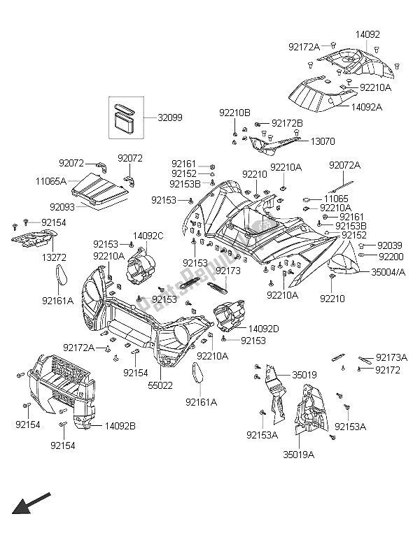 All parts for the Front Fender(s) of the Kawasaki Brute Force 300 2016