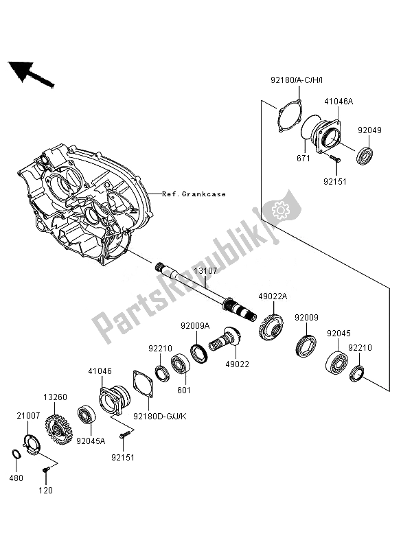 Toutes les pièces pour le Engrenage Conique Avant du Kawasaki KVF 750 4X4 2007