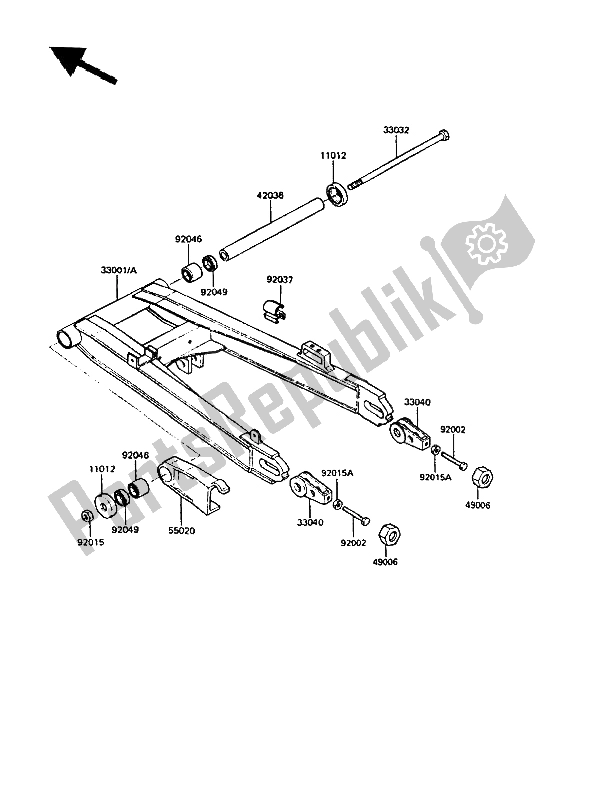 All parts for the Swingarm of the Kawasaki GPZ 550 1986