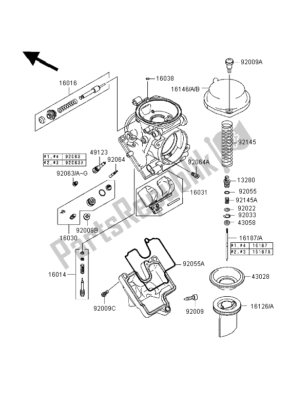 Alle onderdelen voor de Carburateur Onderdelen van de Kawasaki Ninja ZX 6R 600 1998