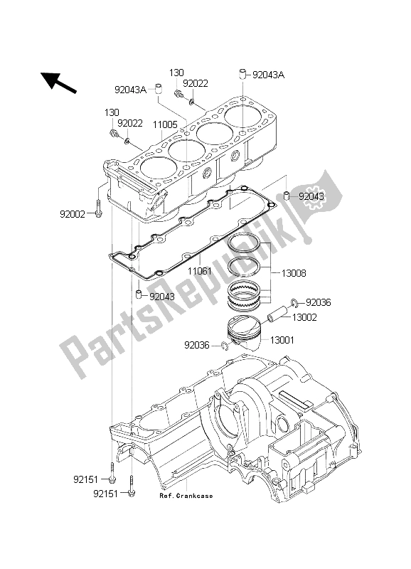 Alle onderdelen voor de Cilinder & Zuiger (s) van de Kawasaki ZRX 1200 2004