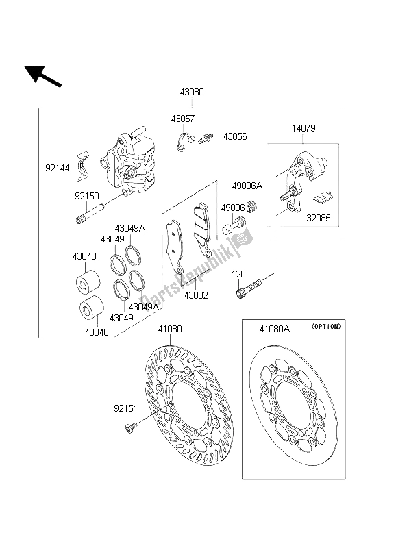 All parts for the Front Brake of the Kawasaki KX 125 2004