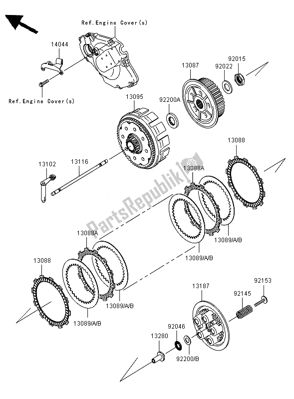 All parts for the Clutch of the Kawasaki KX 450F 2007