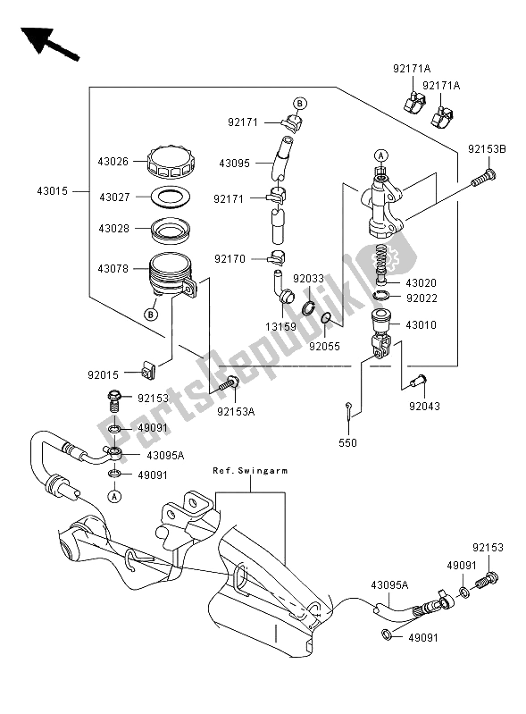 All parts for the Rear Master Cylinder of the Kawasaki ER 6F 650 2008
