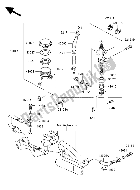 Alle onderdelen voor de Achterste Hoofdcilinder van de Kawasaki ER 6F 650 2008