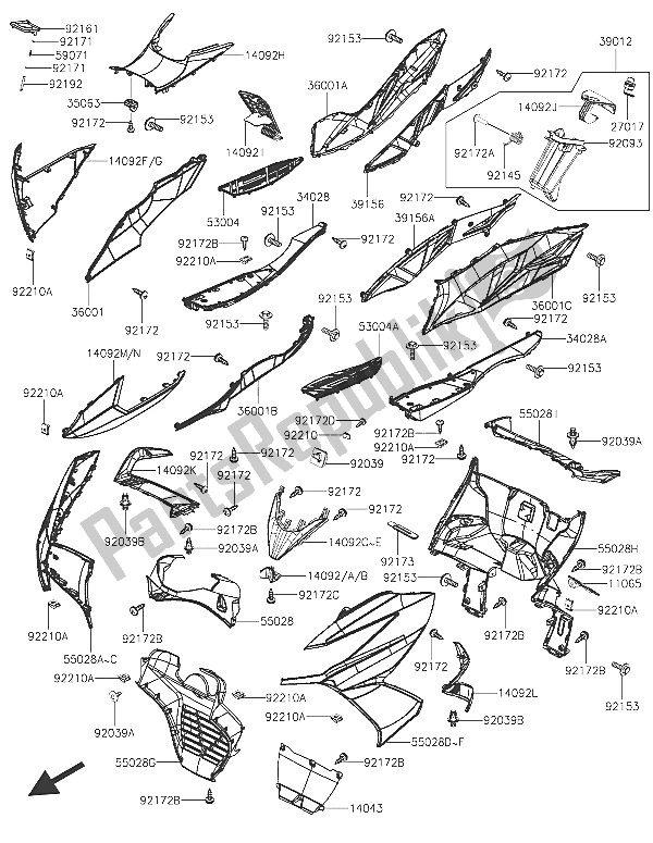 All parts for the Leg Shield of the Kawasaki J 125 2016