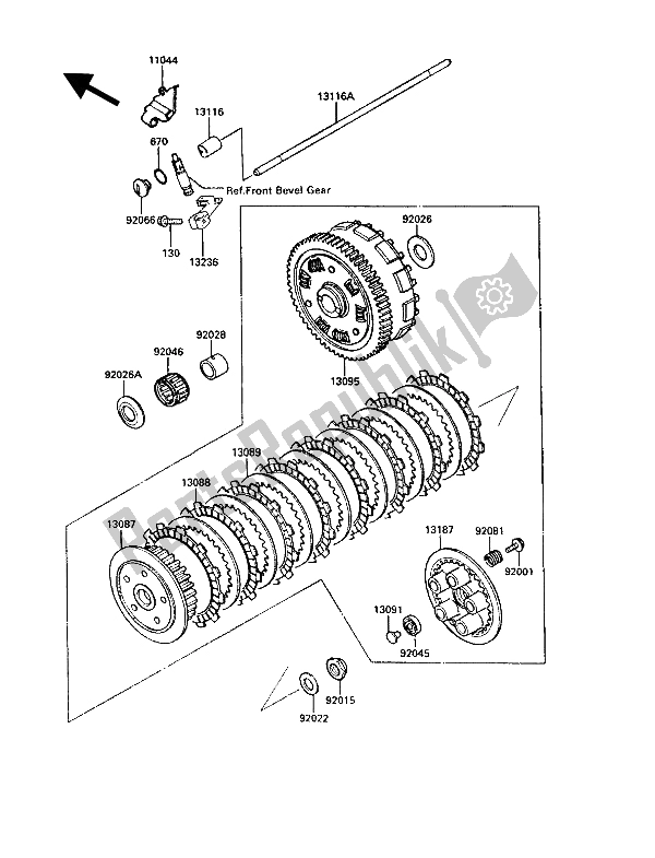 All parts for the Clutch of the Kawasaki VN 750 Twin 1988