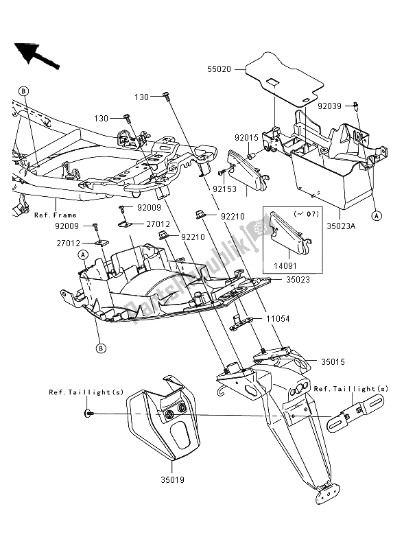 Tutte le parti per il Parafango Posteriore del Kawasaki ER 6N 650 2006