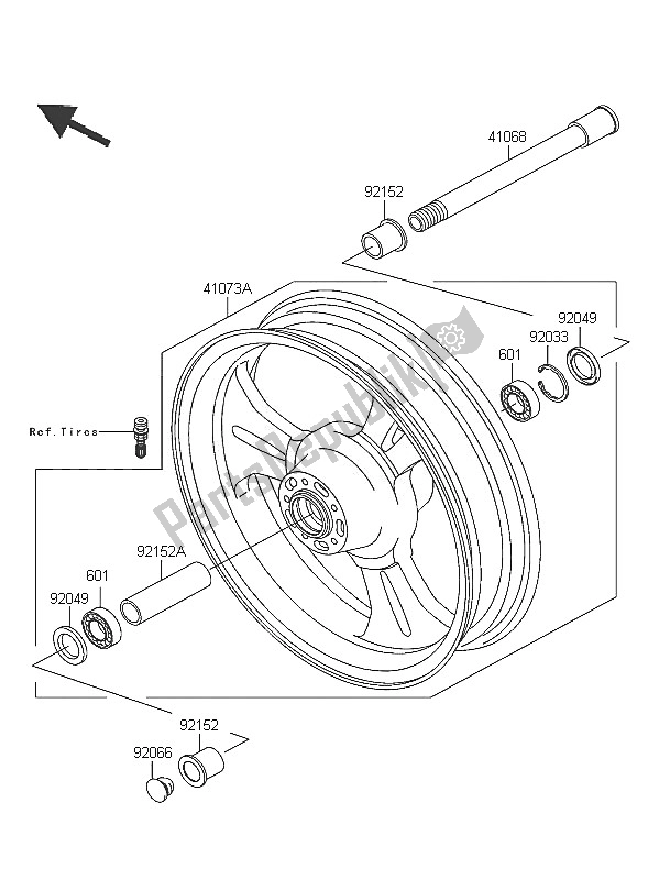 All parts for the Front Hub of the Kawasaki VN 1600 Mean Streak 2005