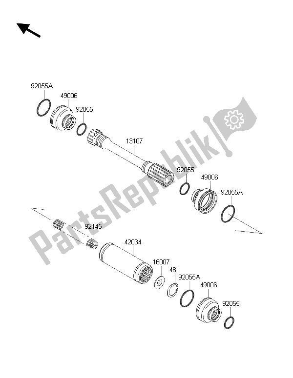 All parts for the Drive Shaft Propeller of the Kawasaki Brute Force 750 4X4I EPS HFF 2015