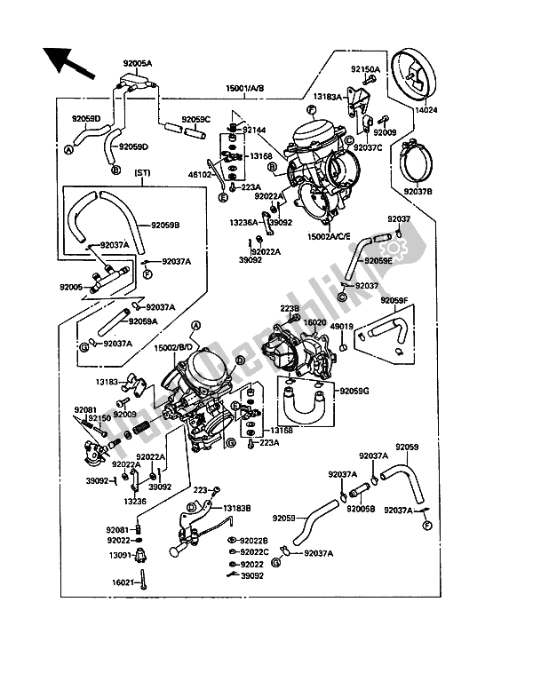 Todas as partes de Carburador do Kawasaki VN 15 1500 1991