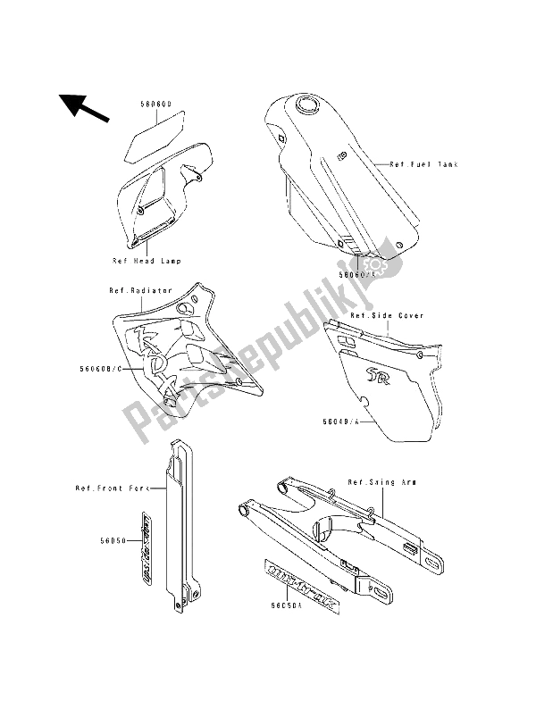 Tutte le parti per il Decalcomania (2) del Kawasaki KDX 125 1992