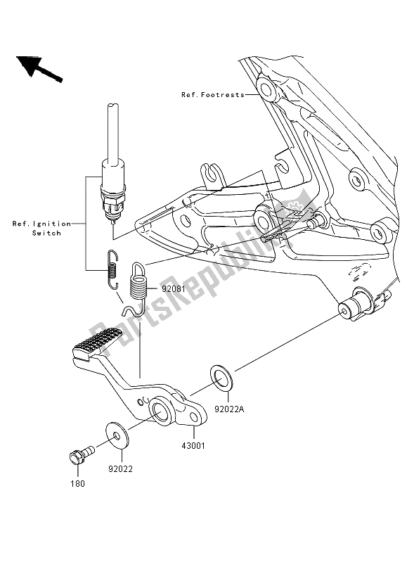 Alle onderdelen voor de Rempedaal van de Kawasaki ER 6N ABS 650 2008