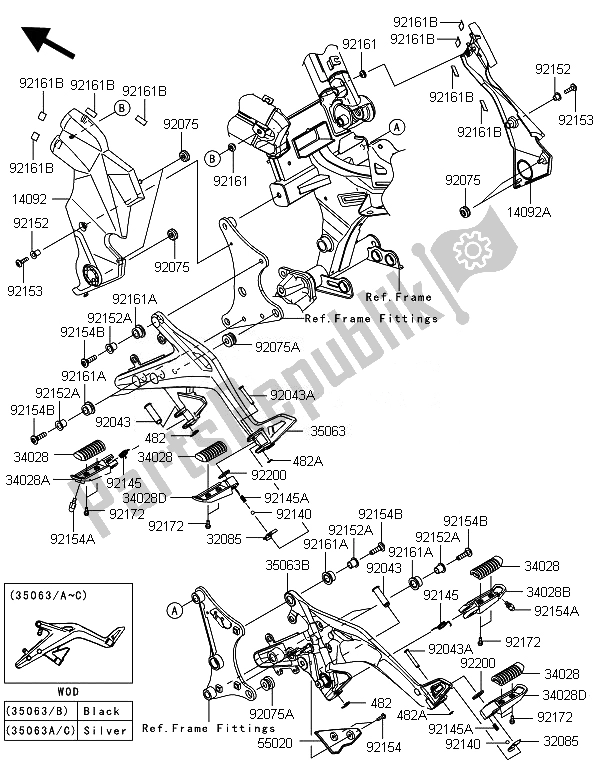 Wszystkie części do Podnó? Ki Kawasaki ER 6N 650 2014