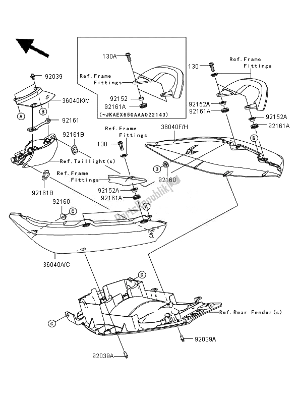 Tutte le parti per il Coprisedile del Kawasaki ER 6F 650 2007